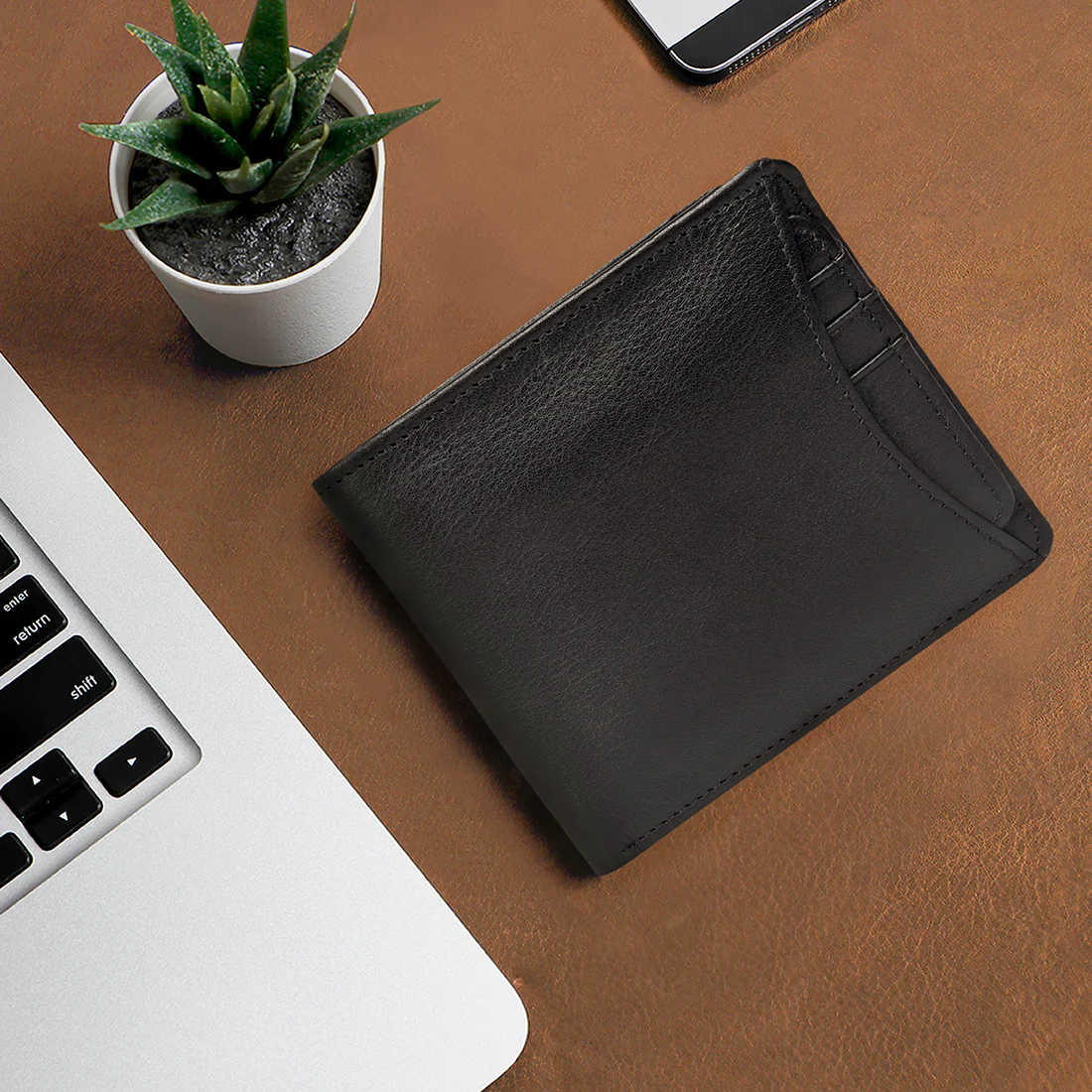 21036 Black Leather Bi-Fold Wallet