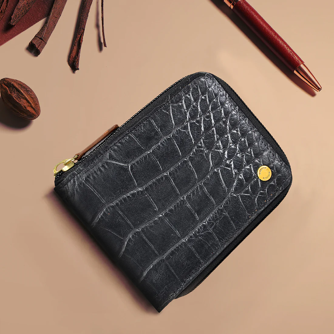 341-017 Sb Black Leather Zip Around Wallet