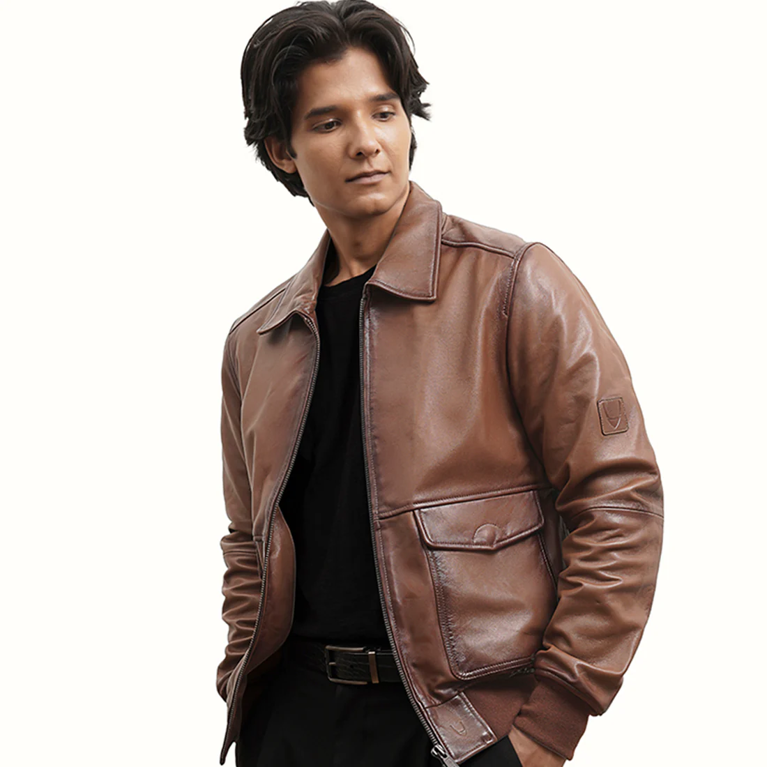 Alcaraz Men's Tan Flight Style Leather Jacket
