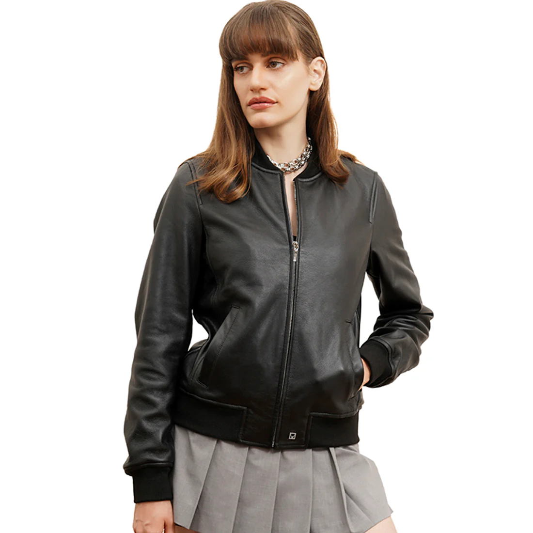 Amelia 01 Women's Black Bomber Style Leather Jacket - Image 2