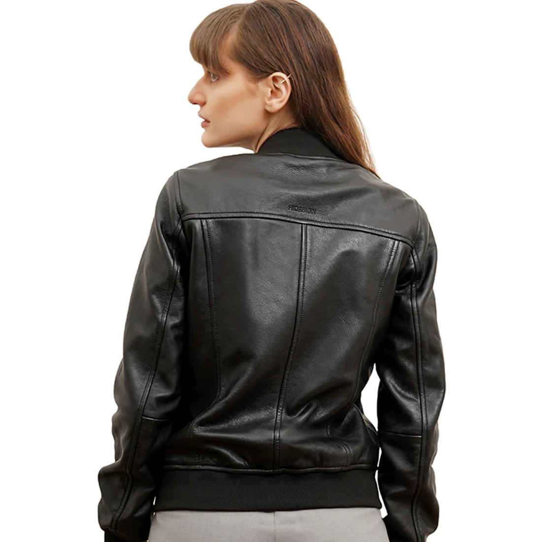 Amelia 01 Women's Black Bomber Style Leather Jacket - Image 3