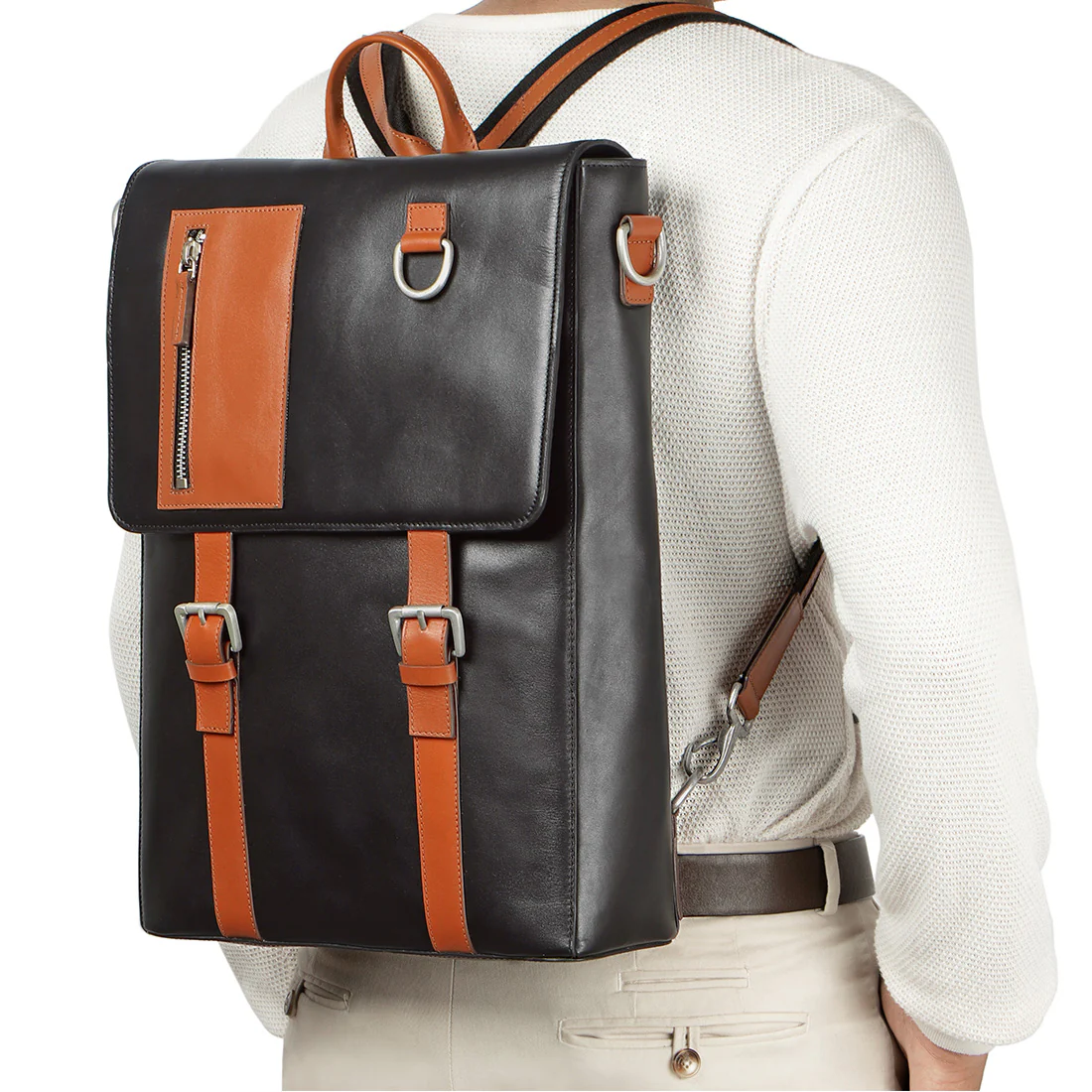 Athens 01 Black Leather Backpack