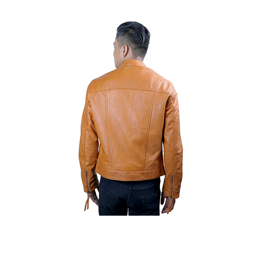 Beckham Men's Tan Moto Style Leather Jacket - Image 3