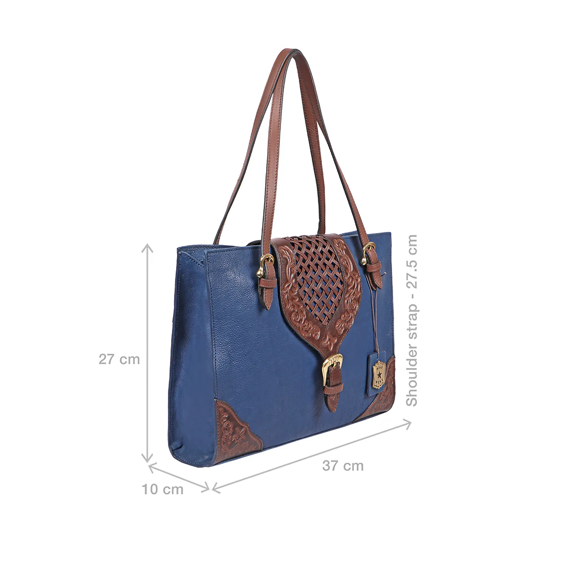 Belle Star 01 Blue Leather Tote Bag - Image 3