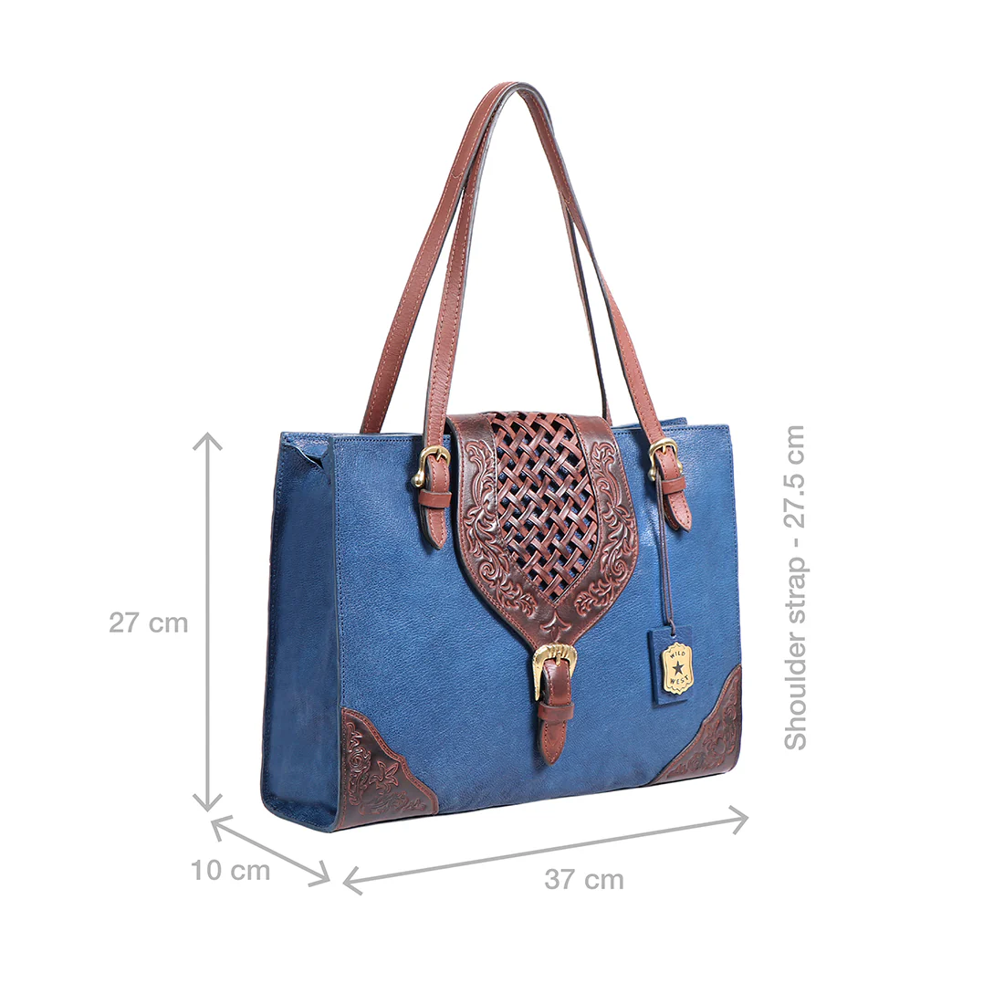 Belle Star 01 Blue Leather Tote Bag - Image 2
