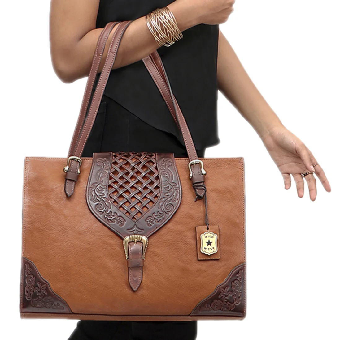 Belle Star 01 Tan Leather Tote Bag - Image 5