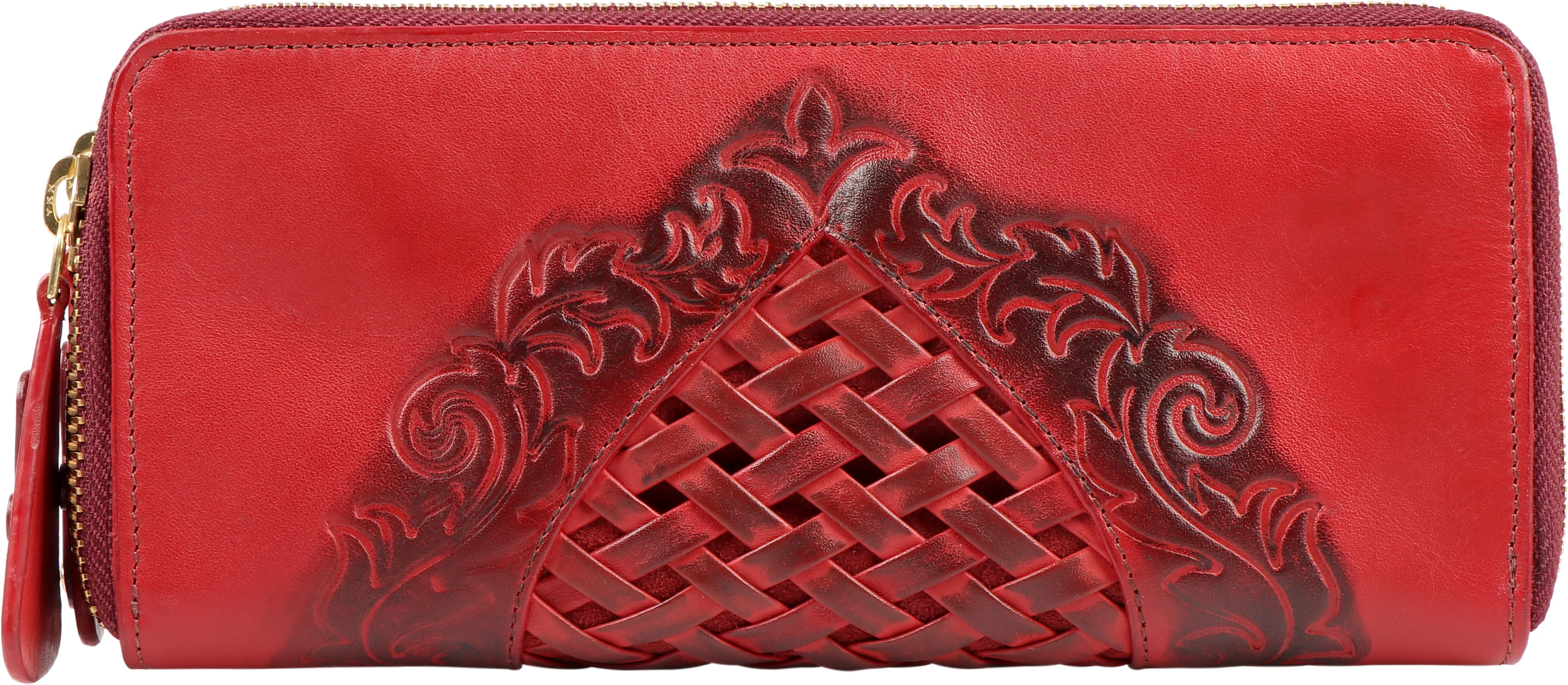 Belle Star W4 Red Leather Double Zip Around Wallet