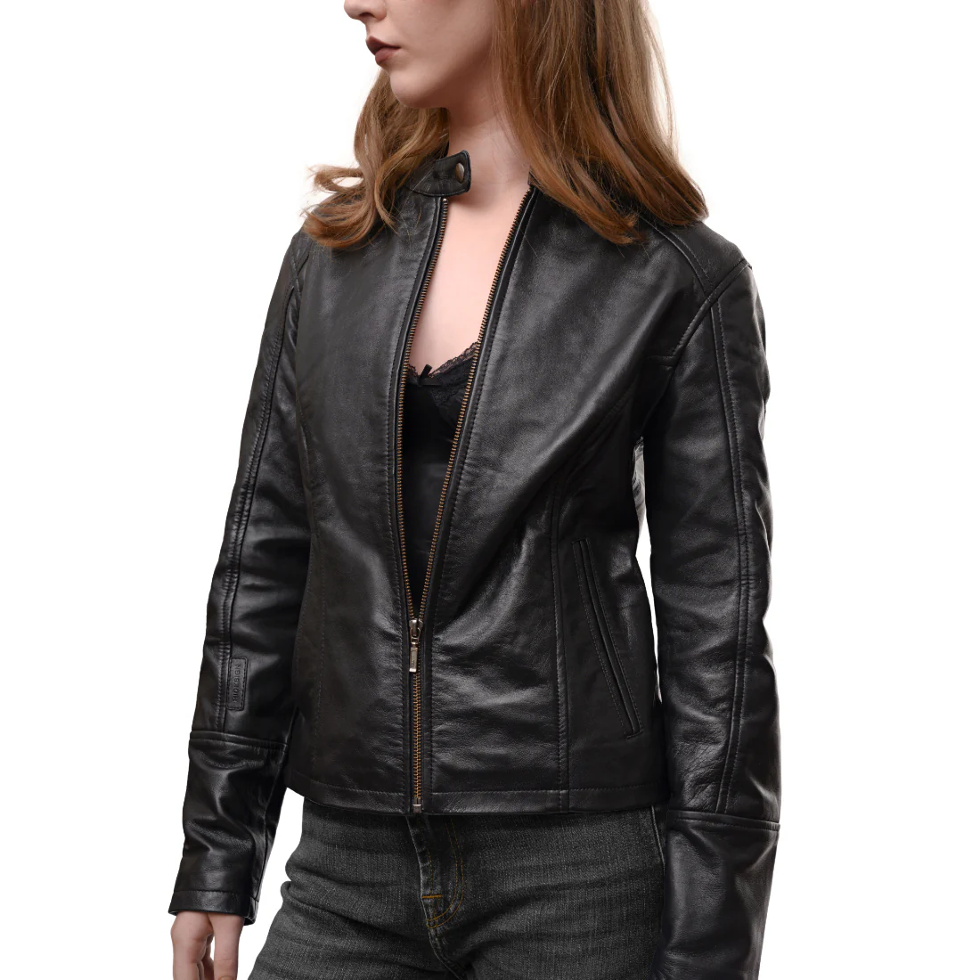 Carmen 01 Women's Black Racer Style Leather Jacket - Image 3