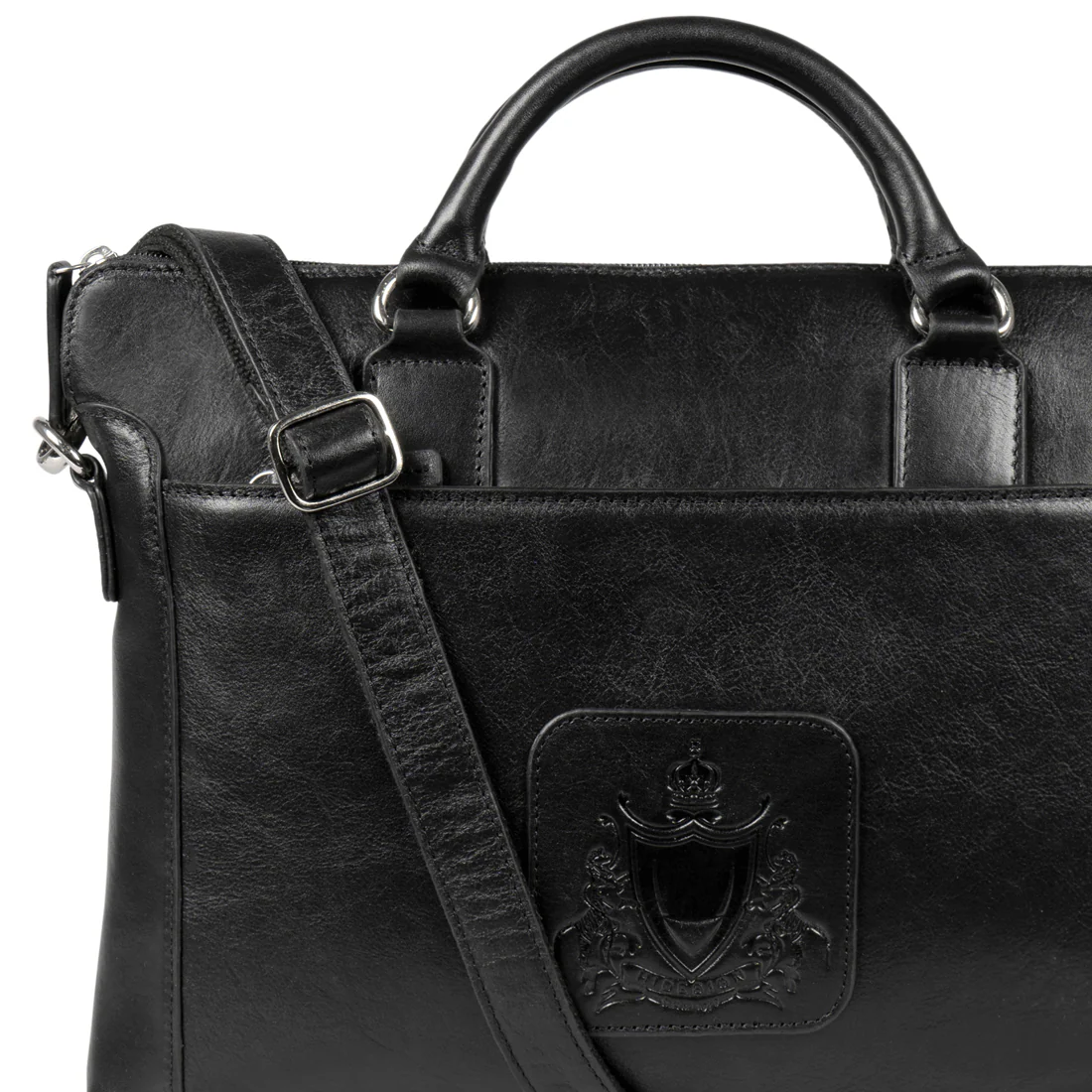 Carnegie 01 Black Leather  Laptop Bag - Image 6