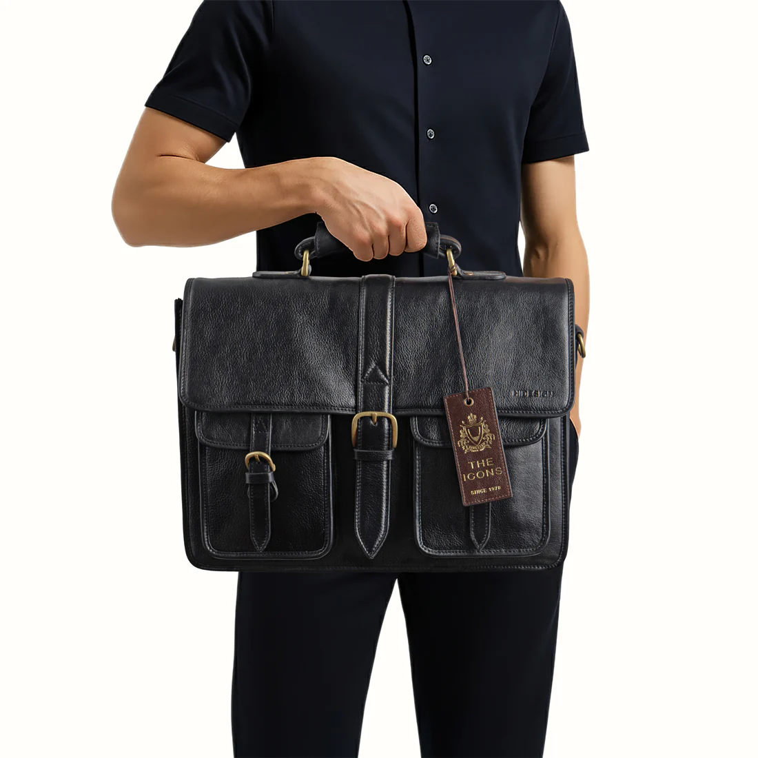 Castello Black Leather  Briefcase - Image 8