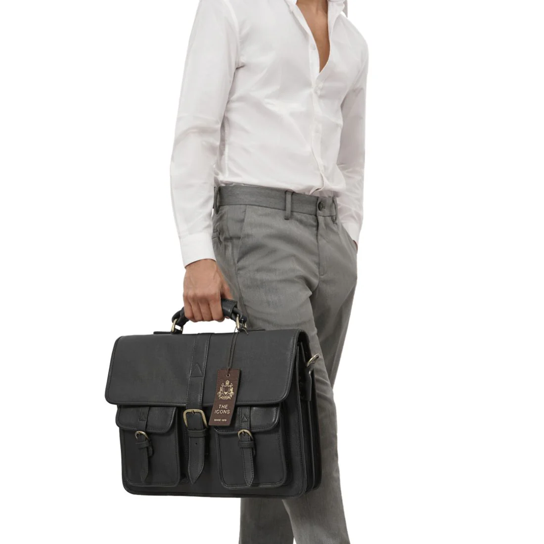 Castello Black Leather  Briefcase - Image 6
