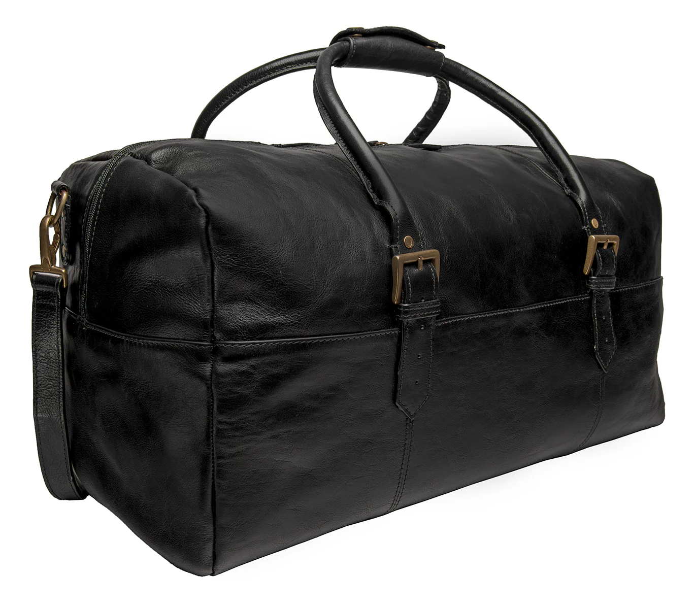 Charles 01 Black Leather Duffle Bag - Image 2