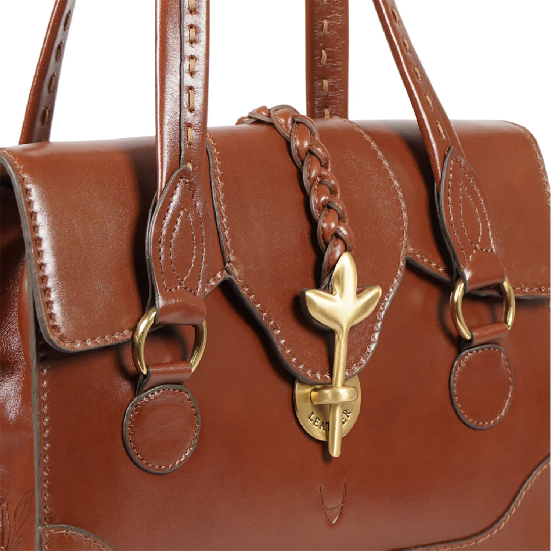 Clover 02 Tan Leather Tote Bag - Image 5
