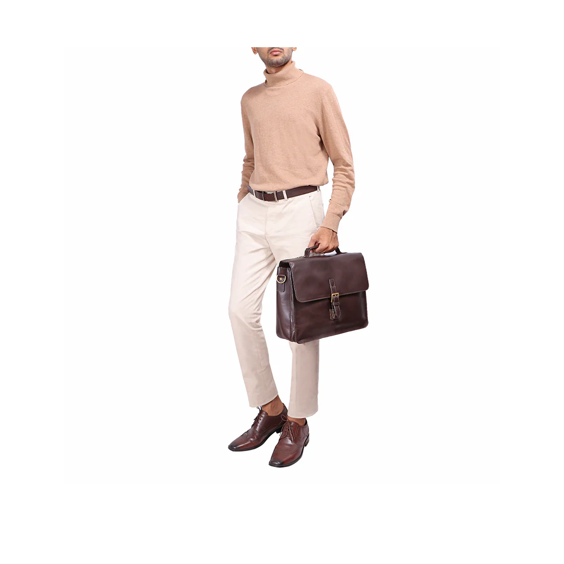 Confucius 01 Brown Leather Briefcase