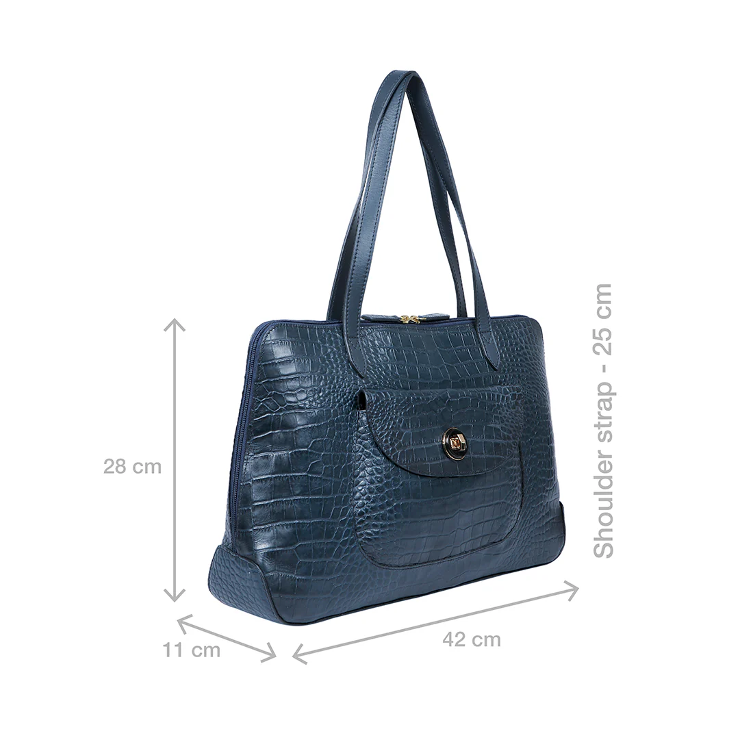 Croco 02 Blue Leather Tote Bag - Image 2