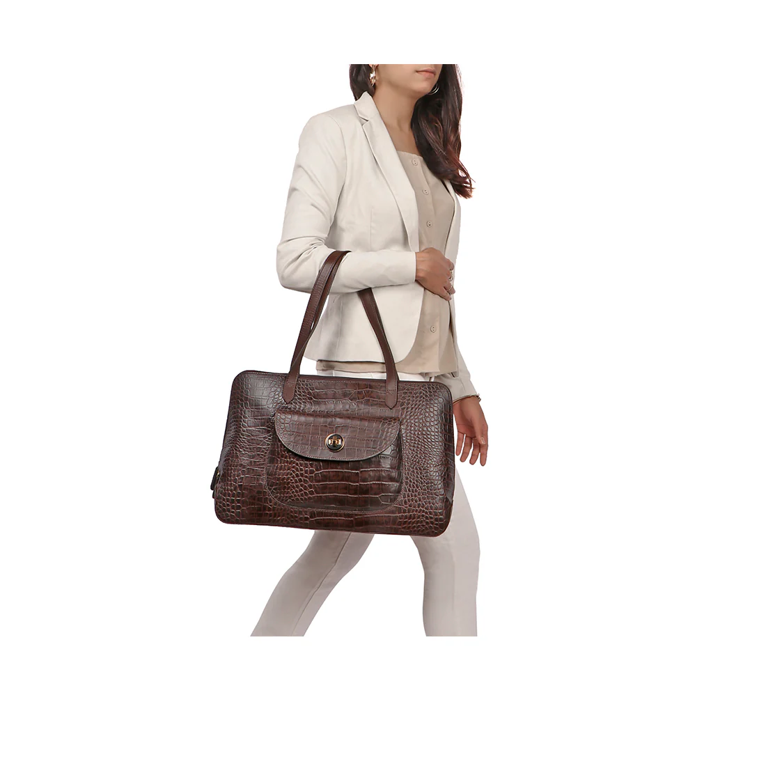 Croco 02 Brown Leather Tote Bag