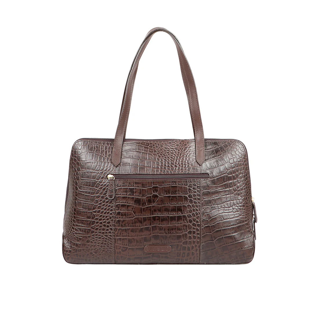 Croco 02 Brown Leather Tote Bag - Image 4