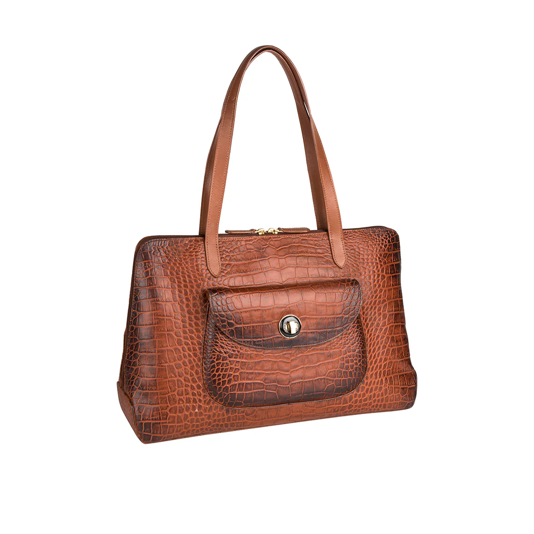 Croco 02 Tan Leather Tote Bag - Image 4