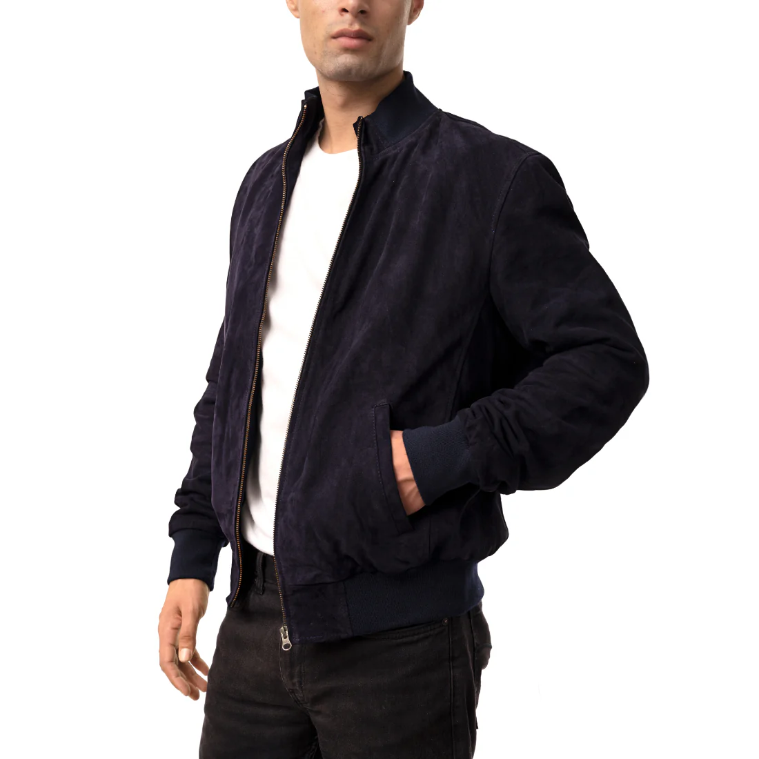 Depp 01 Men's Blue Bomber Style Leather Jacket - Image 3