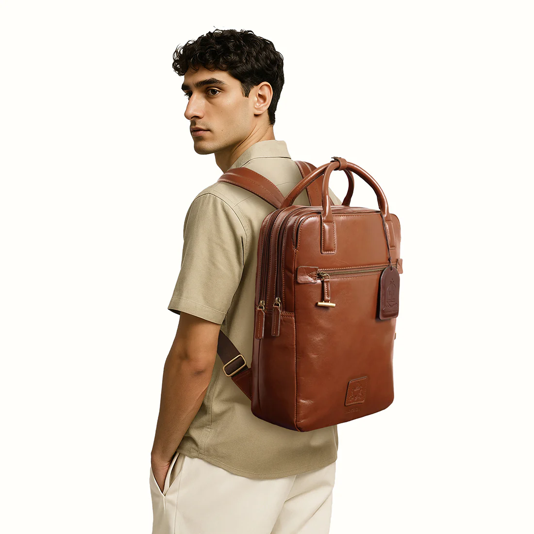 Duke 01 Tan Leather  Backpack - Image 2