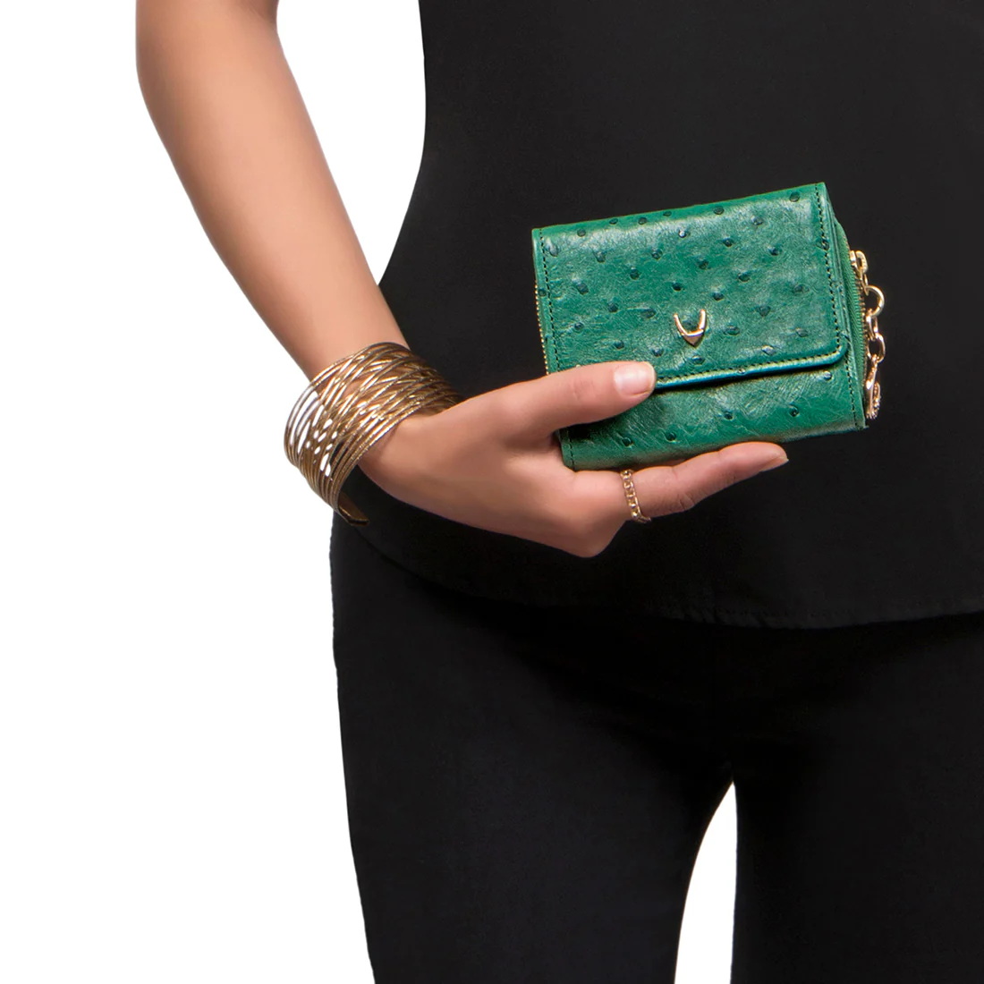 Eda W2 Green Leather Trifold Wallet