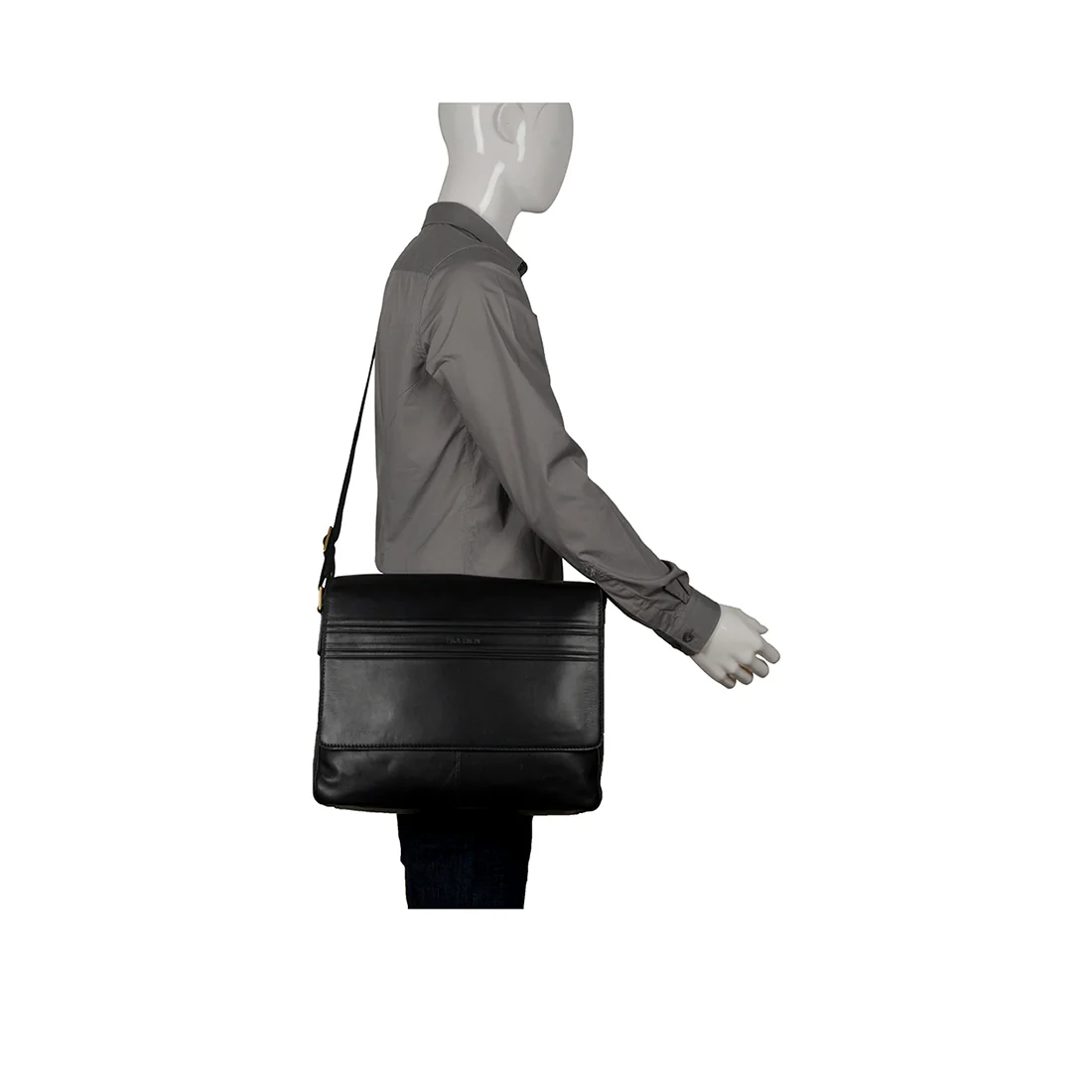 Ee Adam 01 Black Leather Messenger Bag - Image 6