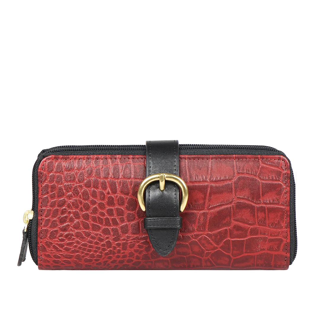 Ee Eliza W2-M Red Leather Double Zip Around Wallet