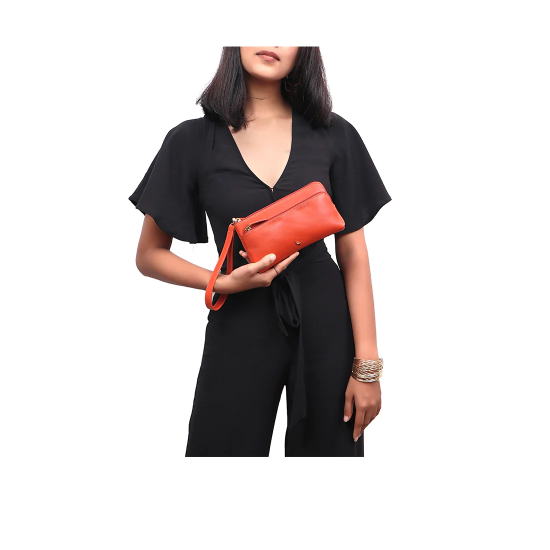 Ee Paola W1 Orange Leather Clutch Wallet