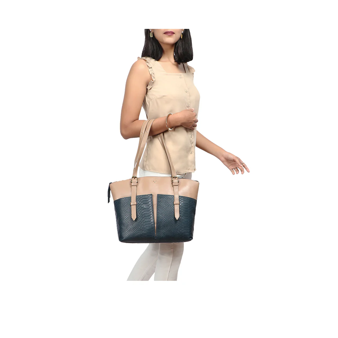 Ee Virgo 01 Blue Leather Tote Bag