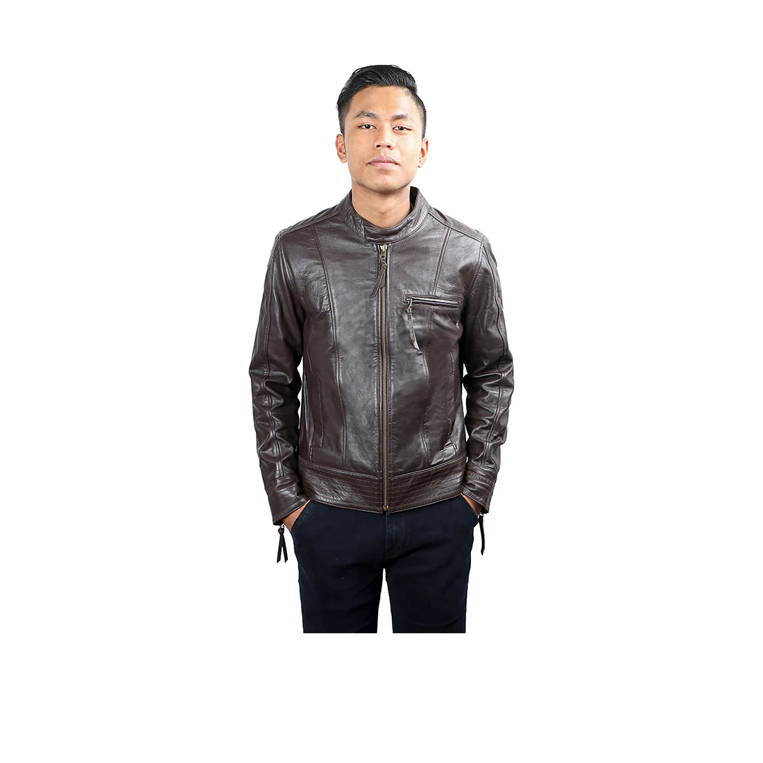 Elvis Presley Men's Brown Moto Style Leather Jacket