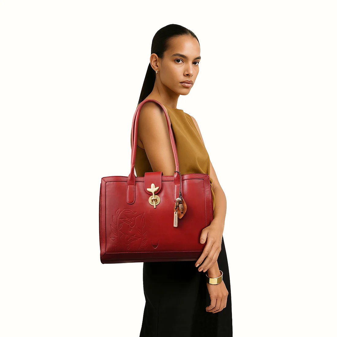 Enchanted 02 Red Leather Tote Bag - Image 2