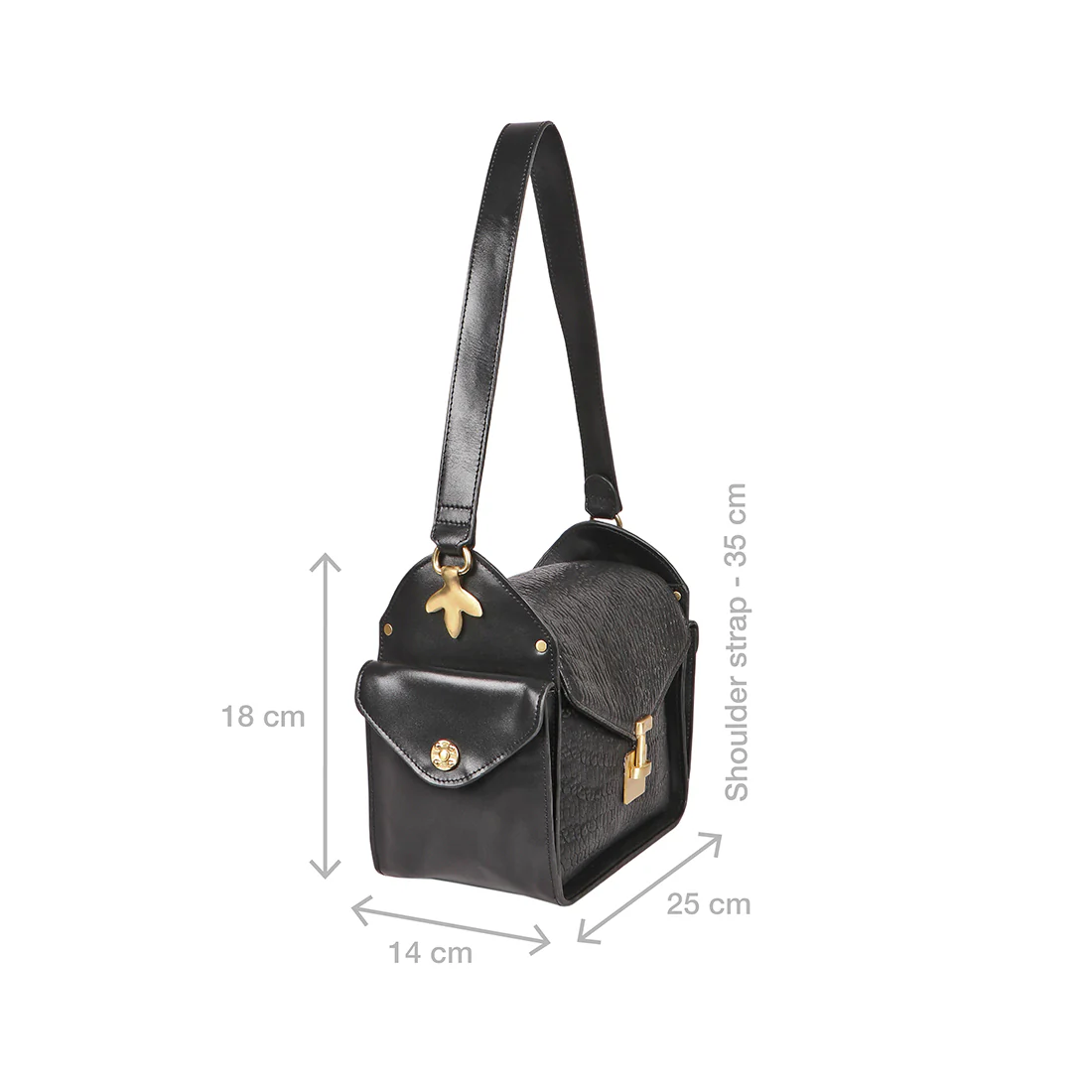 Flower  01 Black Leather Shoulder Bag - Image 3