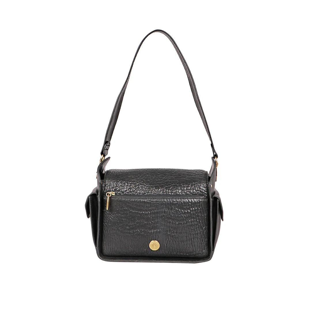 Flower  01 Black Leather Shoulder Bag - Image 4