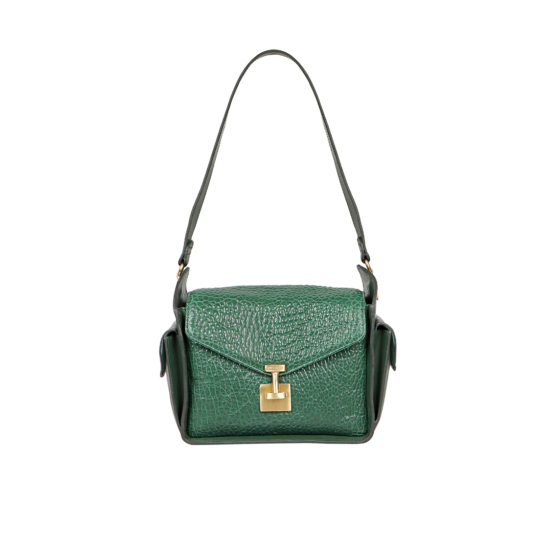 Flower  01 Green Leather Shoulder Bag - Image 2
