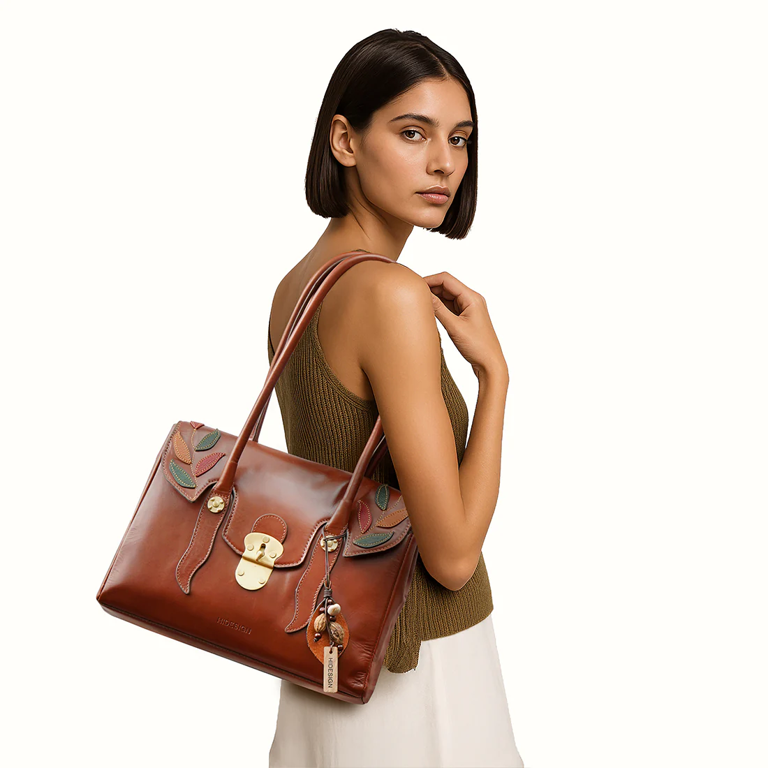 Forest 02 Tan Leather Tote Bag - Image 2