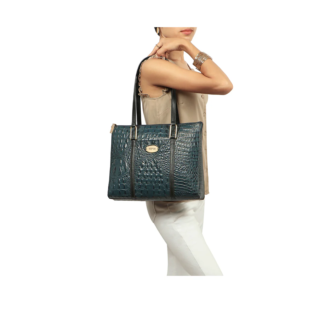 Fuschia 02 Sb Blue Leather Tote Bag - Image 6