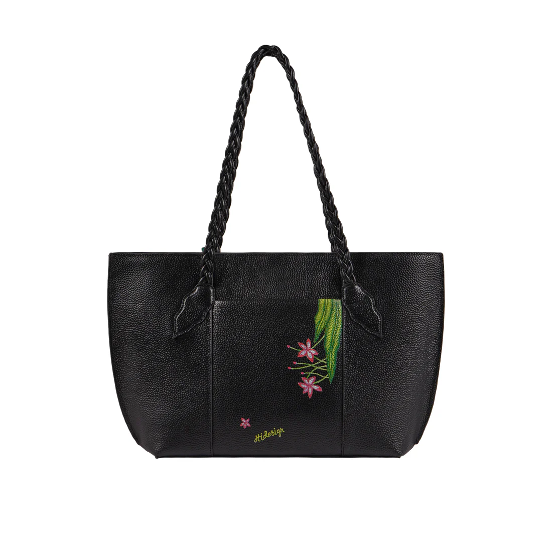 Garden 02 Black Leather Tote Bag - Image 4