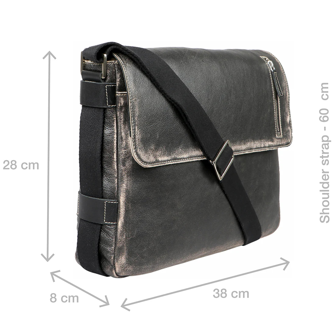 Grunge 04 Black Leather Messenger Bag - Image 3