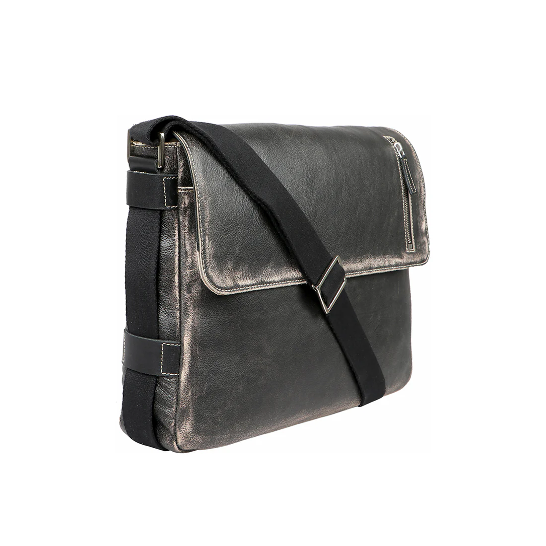 Grunge 04 Black Leather Messenger Bag - Image 6