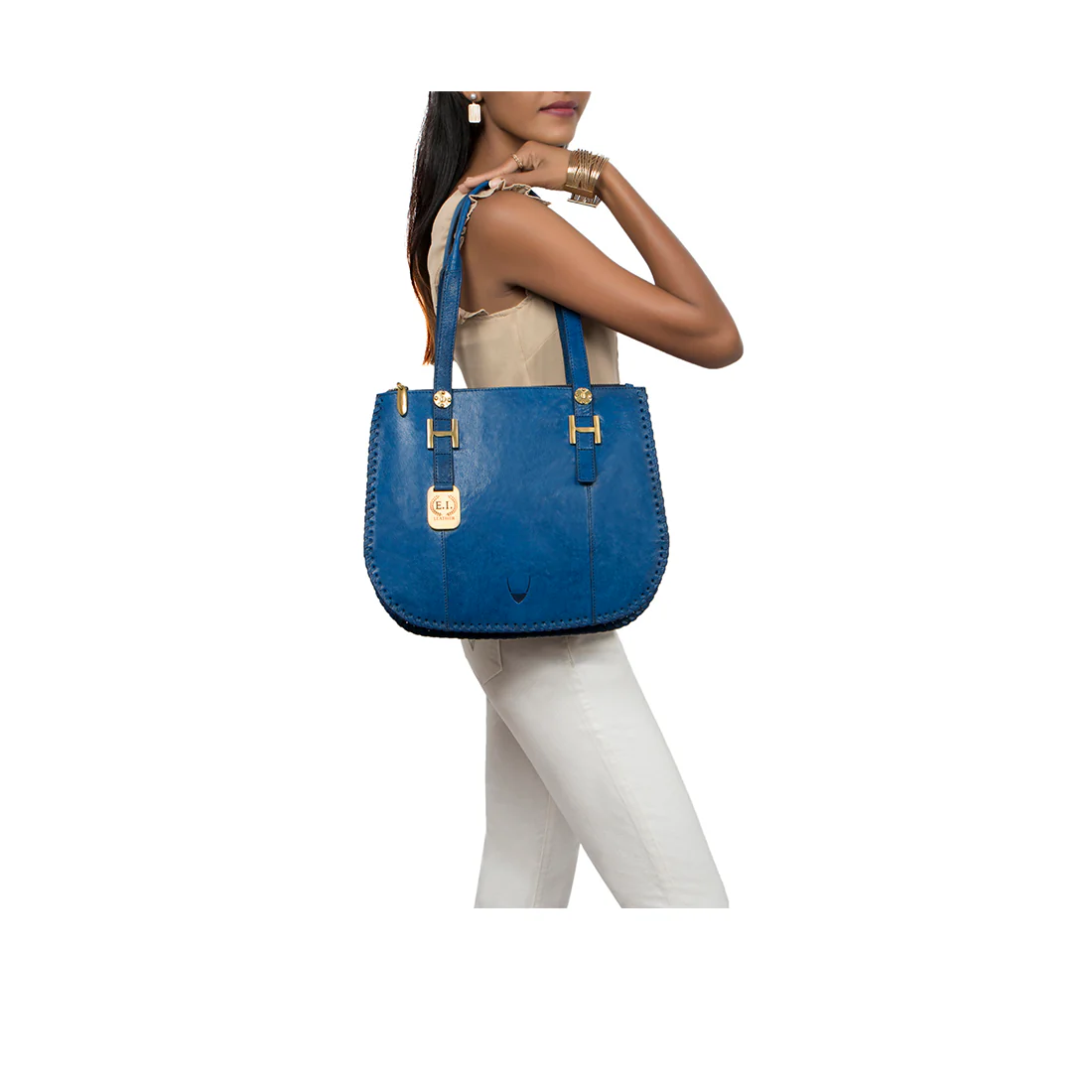 Hope 03 Blue Leather Tote Bag - Image 2