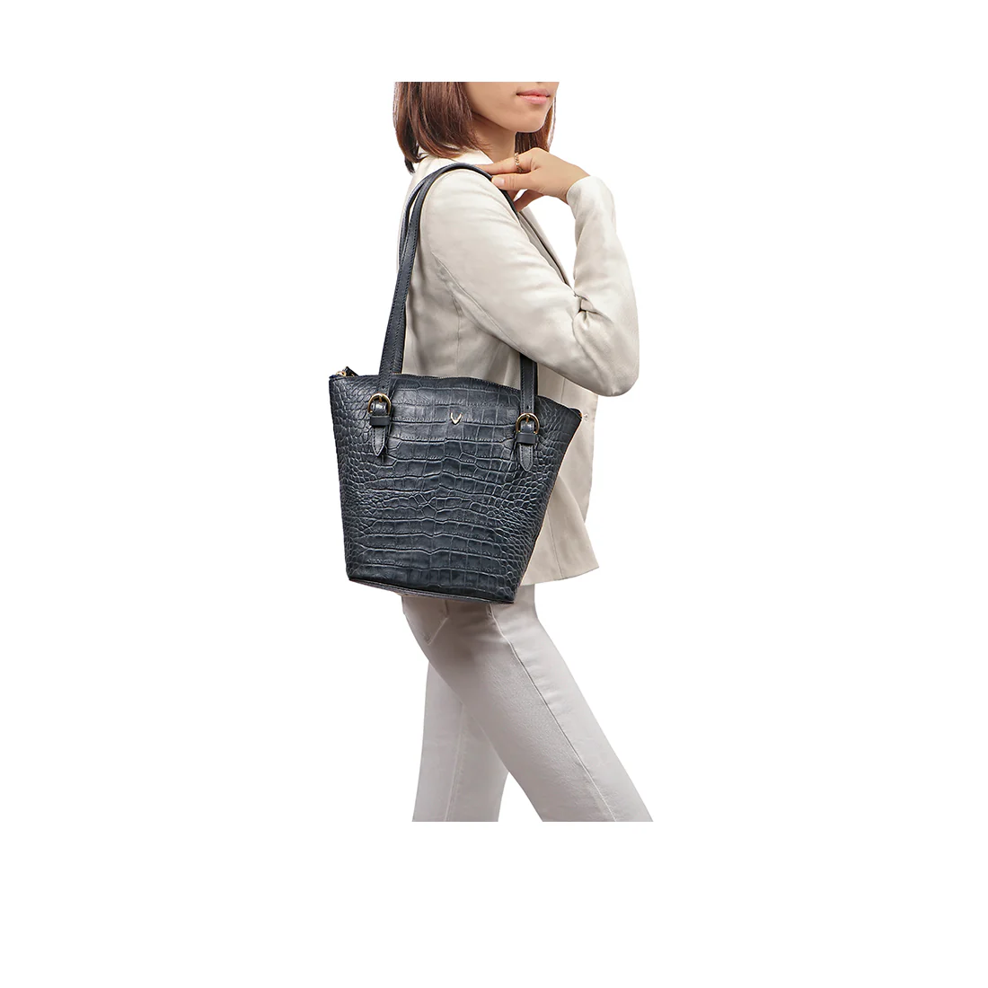 Lima 03 Blue Leather Tote Bag - Image 6