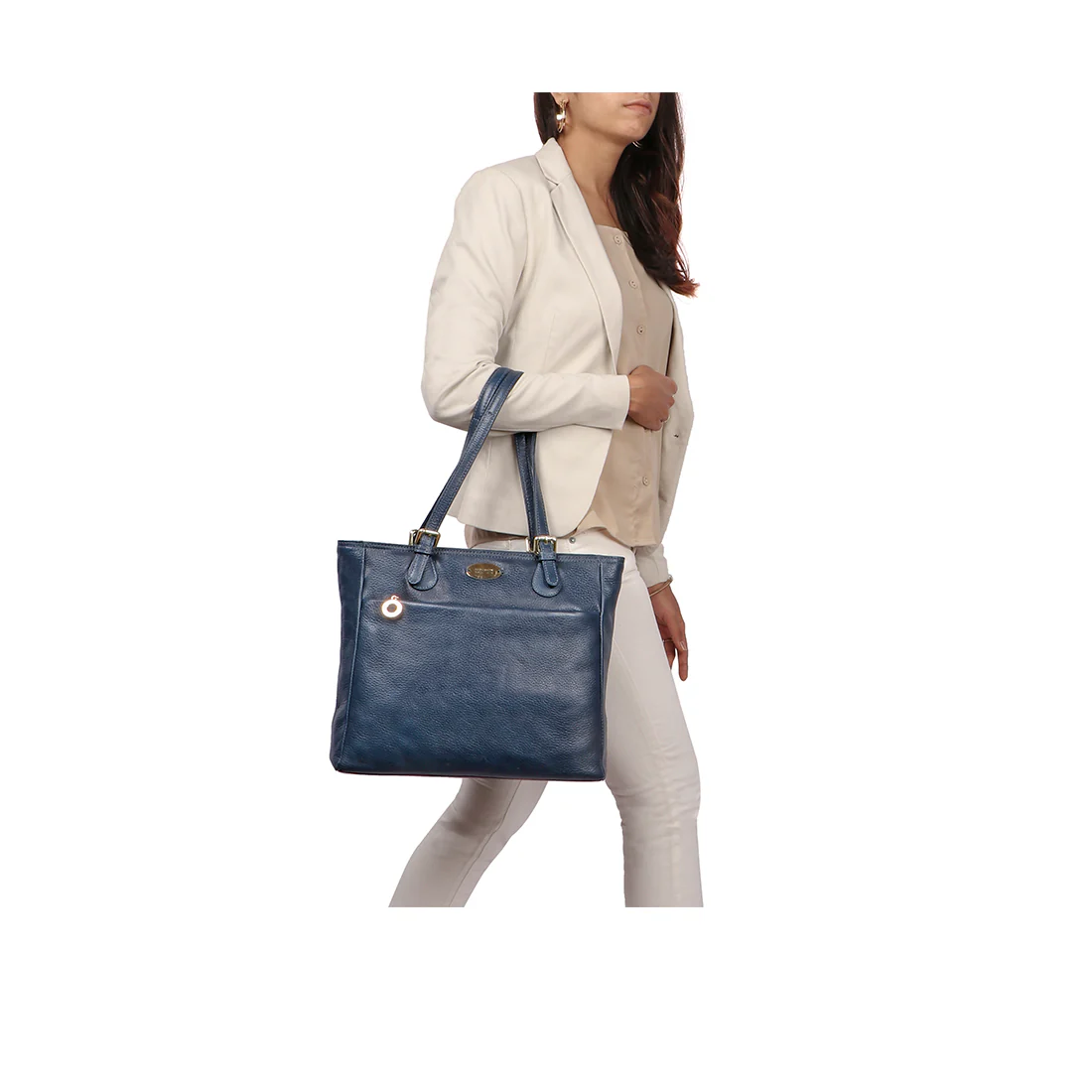Lucia 01 Blue Leather Tote Bag - Image 5