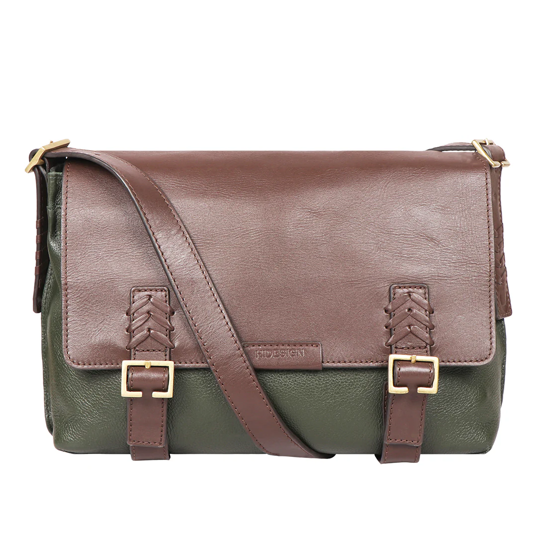 Mandela 03 Green Leather  Messenger Bag - Image 2