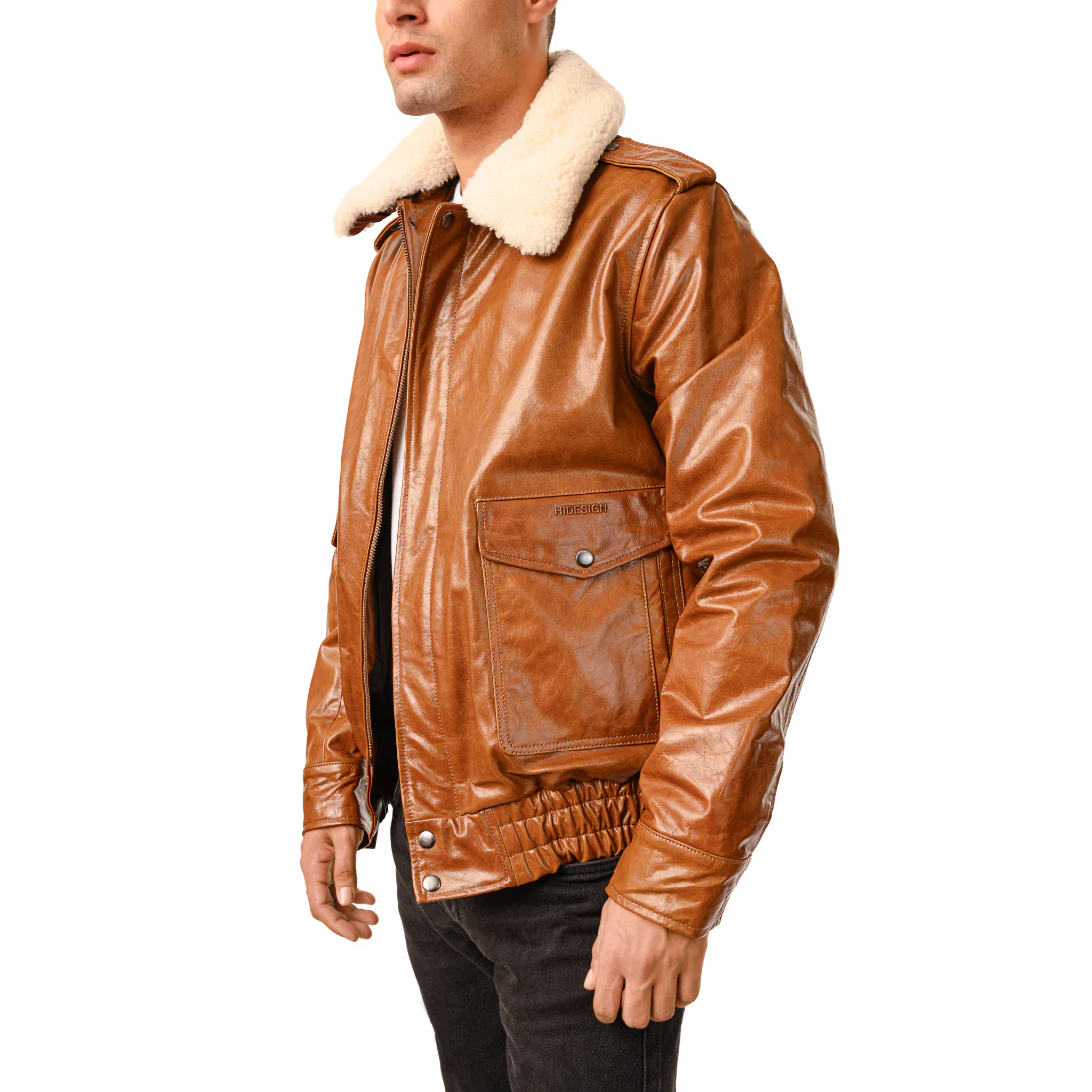 Maverick 01 Men's Tan Flight Style Leather Jacket - Image 3