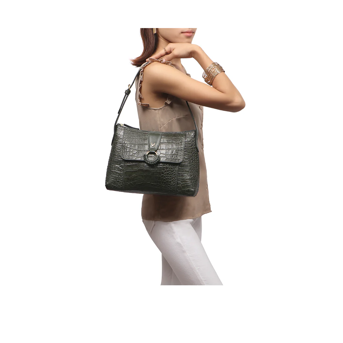 Medallin 02 Green Leather Shoulder Bag - Image 2
