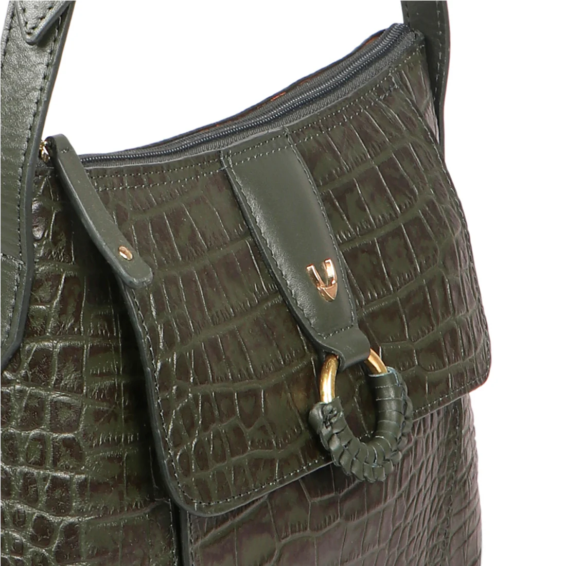 Medallin 02 Green Leather Shoulder Bag - Image 5