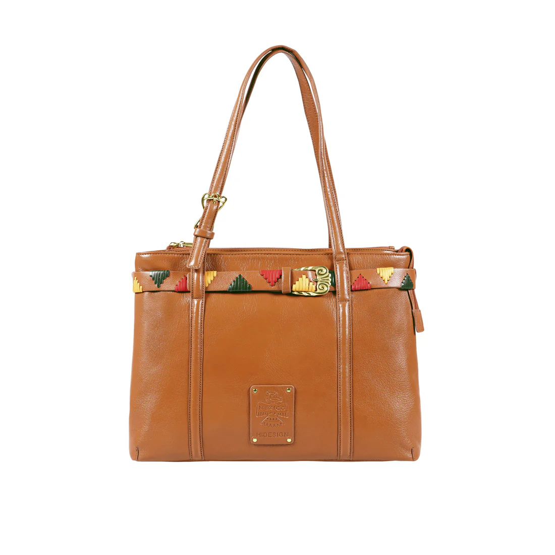Oaxaca 02 Orange Leather Tote Bag - Image 3