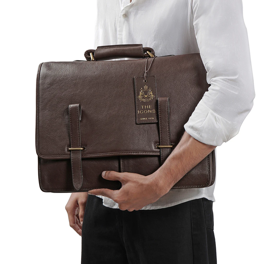 Parma Brown Leather Briefcase - Image 7