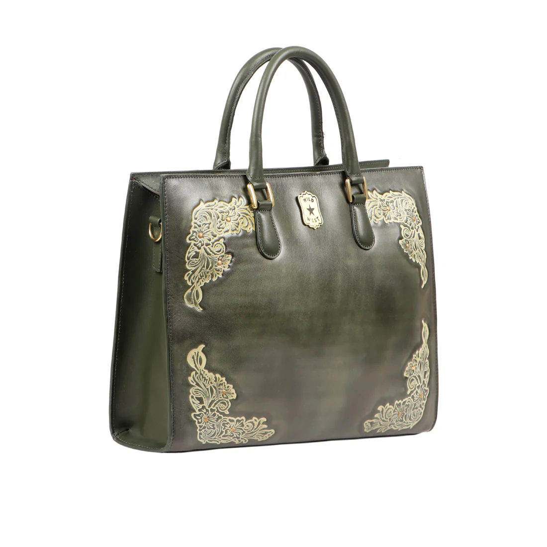 Pearl Hart 01 Green Leather Laptop Bag - Image 2