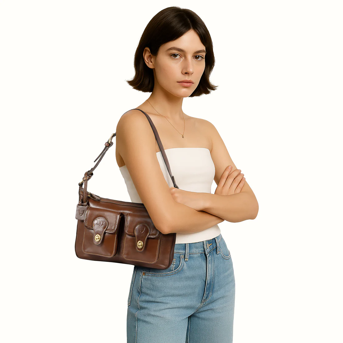 Pyne 02 Brown Leather Shoulder Bag - Image 6